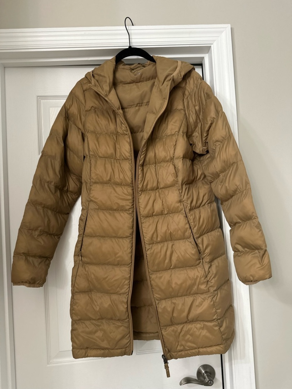 Amazon Essentials Camel Hooded Long Puffer Coat Lightweight Packable